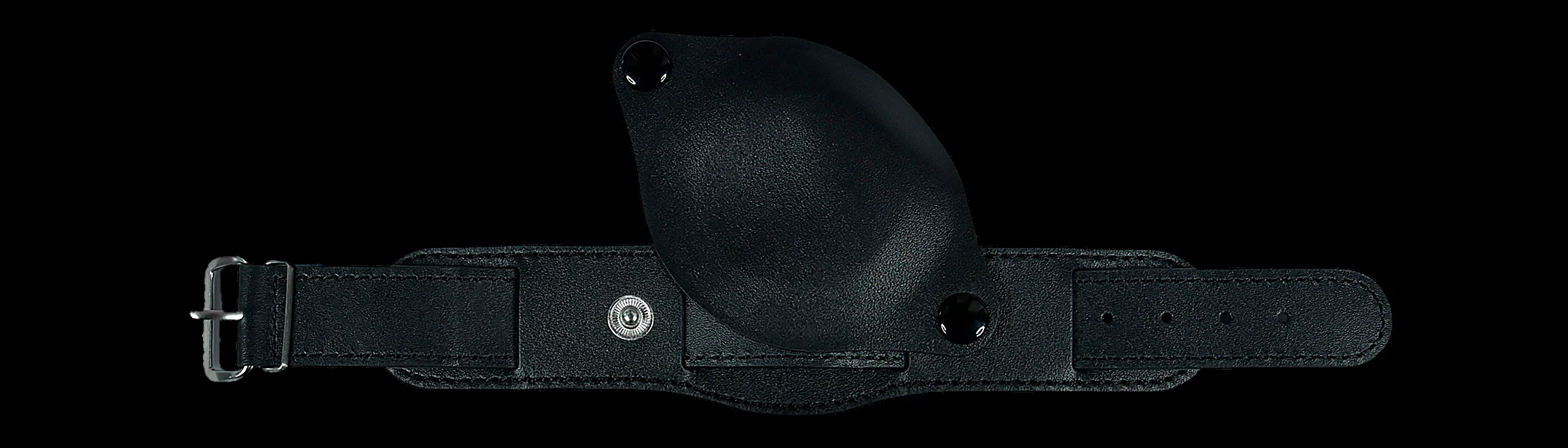 18mm Black 1950s Pattern Leather Military Watch Strap with Protective Face Cover - Image 3