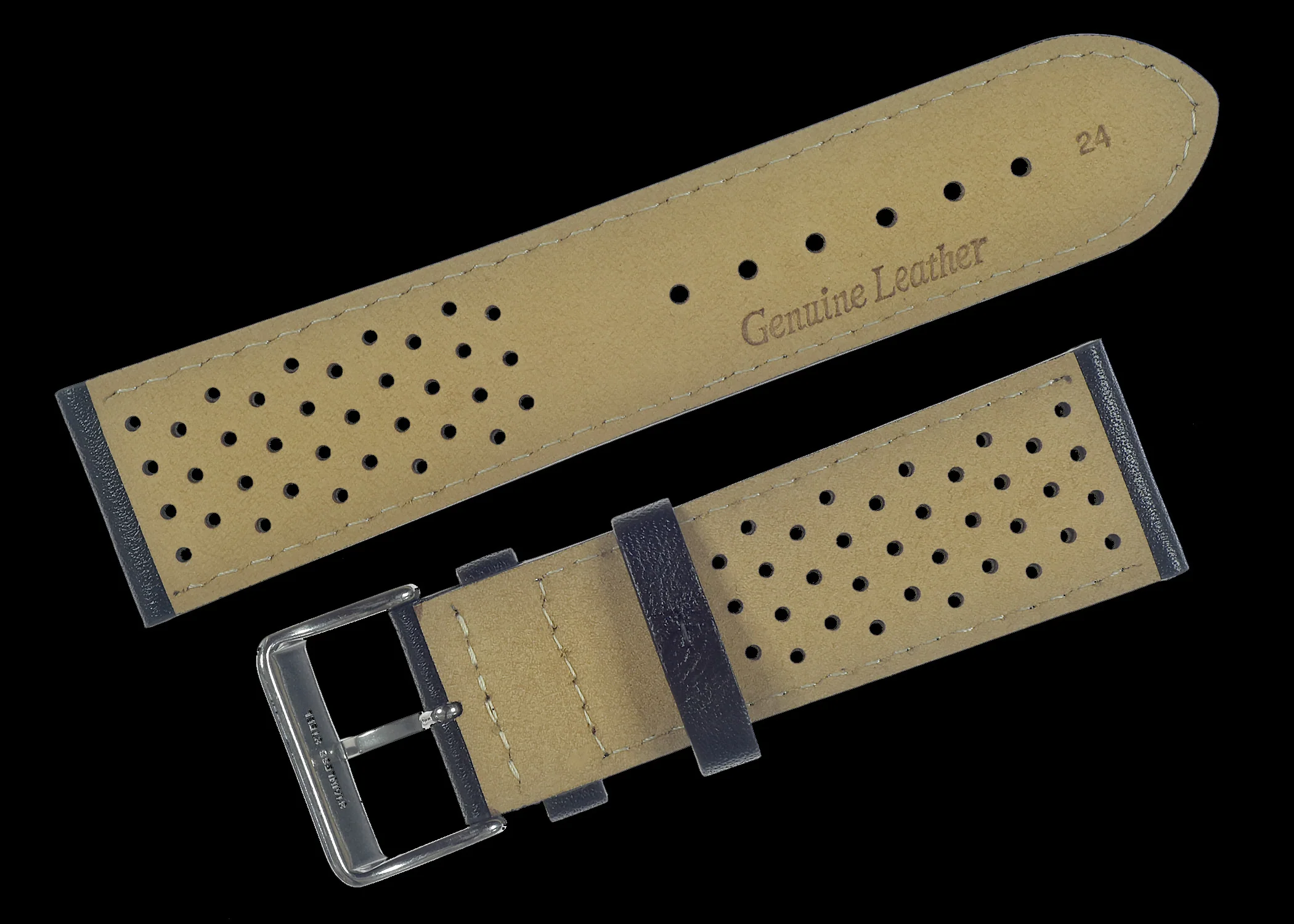 Classic 1970s / 1980s Retro Rally Pattern 20mm Black Leather Watch Strap - Image 2