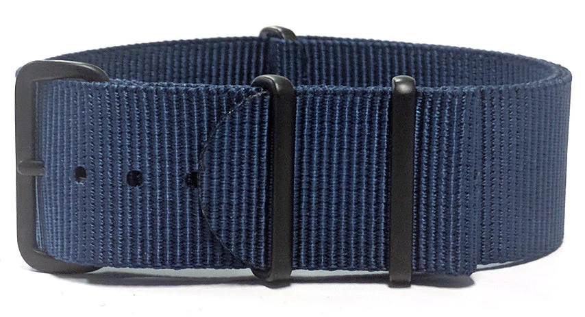 24mm Navy Blue NATO Watch Strap with Covert PVD Black Buckles - Image 3