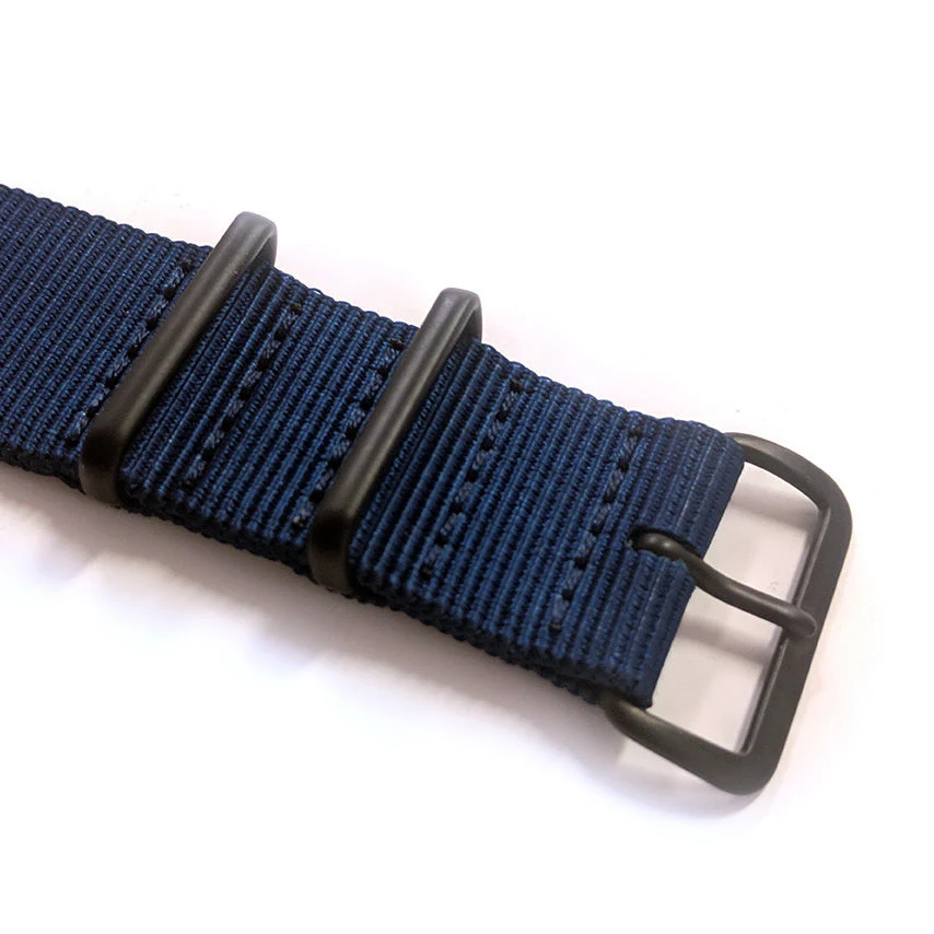 24mm Navy Blue NATO Watch Strap with Covert PVD Black Buckles - Image 4