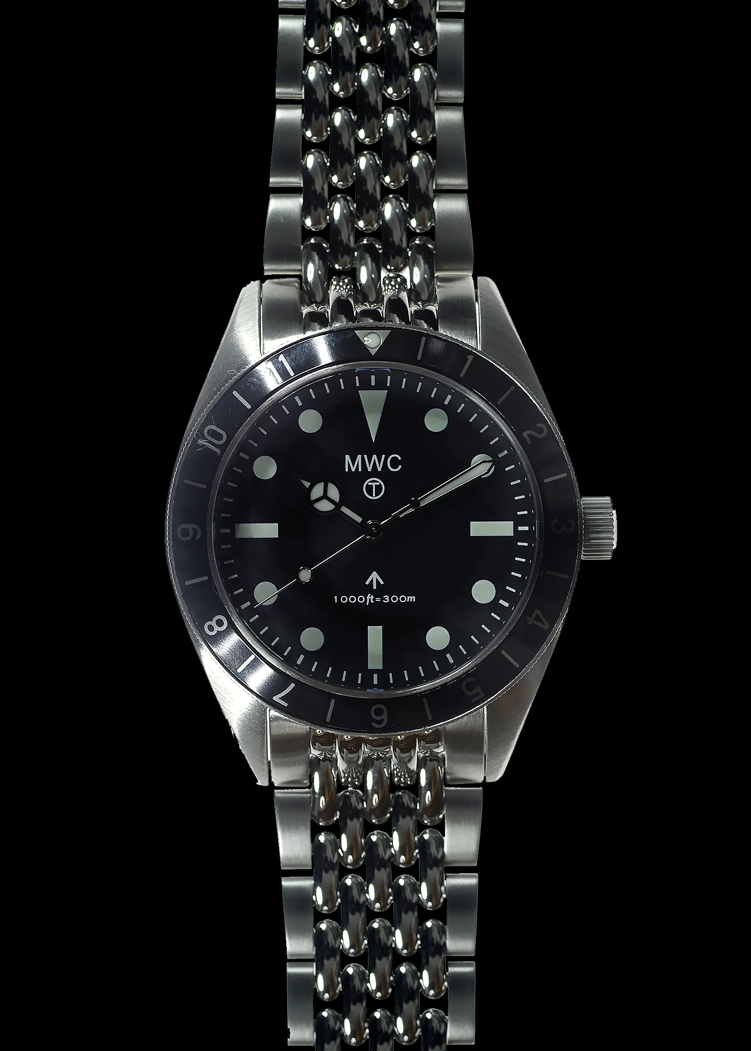 MWC Classic 1960s Pattern Dual Time Zone Divers Watch with Luminova Paint and a Hybrid Mechanical/Quartz Movement on Matching Bracelet