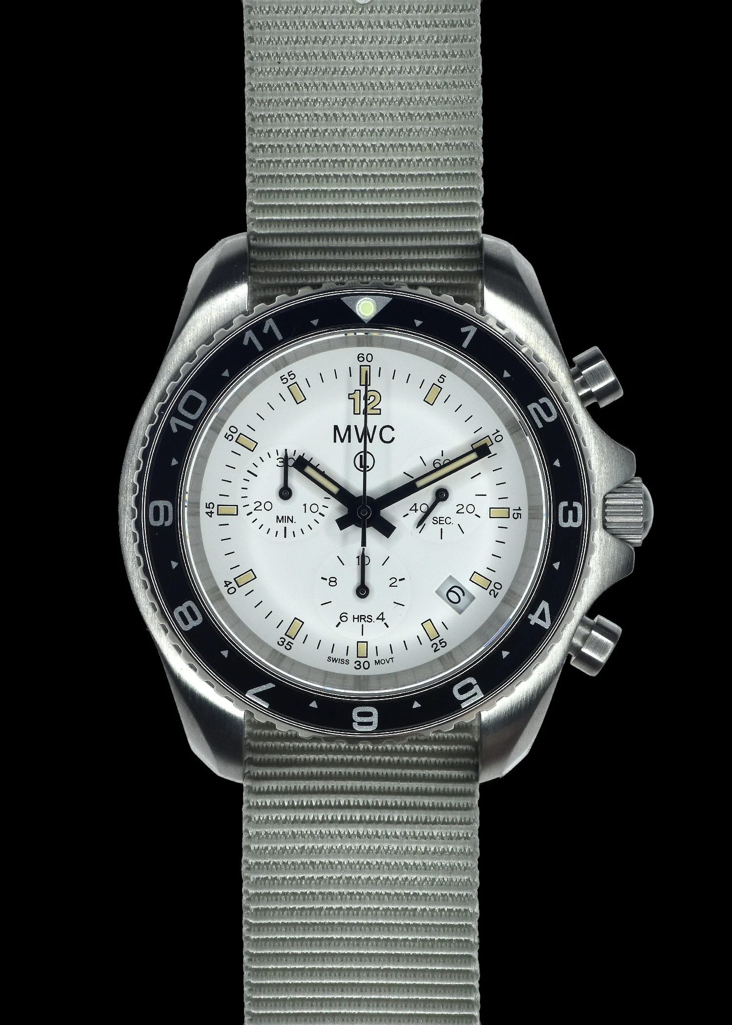 MWC NATO Pattern Stainless Steel Military Pilots Chronograph with Sapphire Crystal and Swiss Ronda Movement- 12 Hour GMT Bezel - Image 2